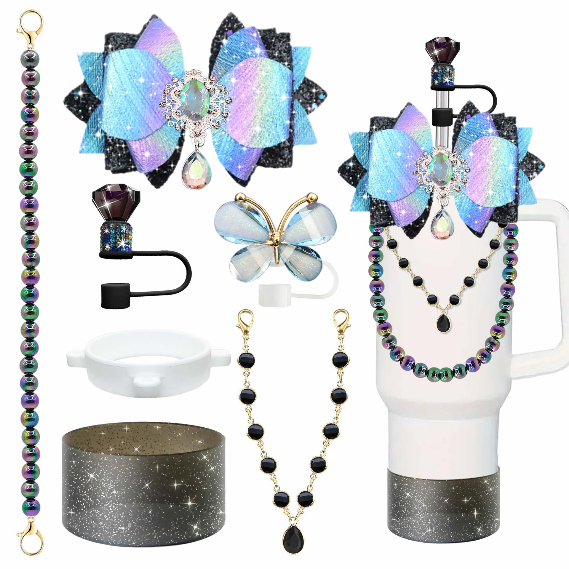 Accesorios de taza Stanley colgante de cuerda de mano flor de silicona gorra de paja de peluche colgante de taza cadena de taza de color cubierta de taza