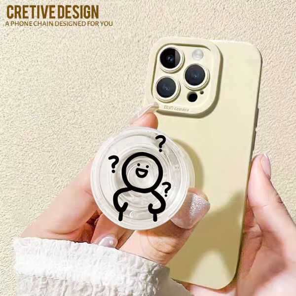 Líneas pequeñas personas redondas airbag soporte tipo pegado en la parte posterior del teléfono móvil portátil soporte retráctil 360 ° de rotación