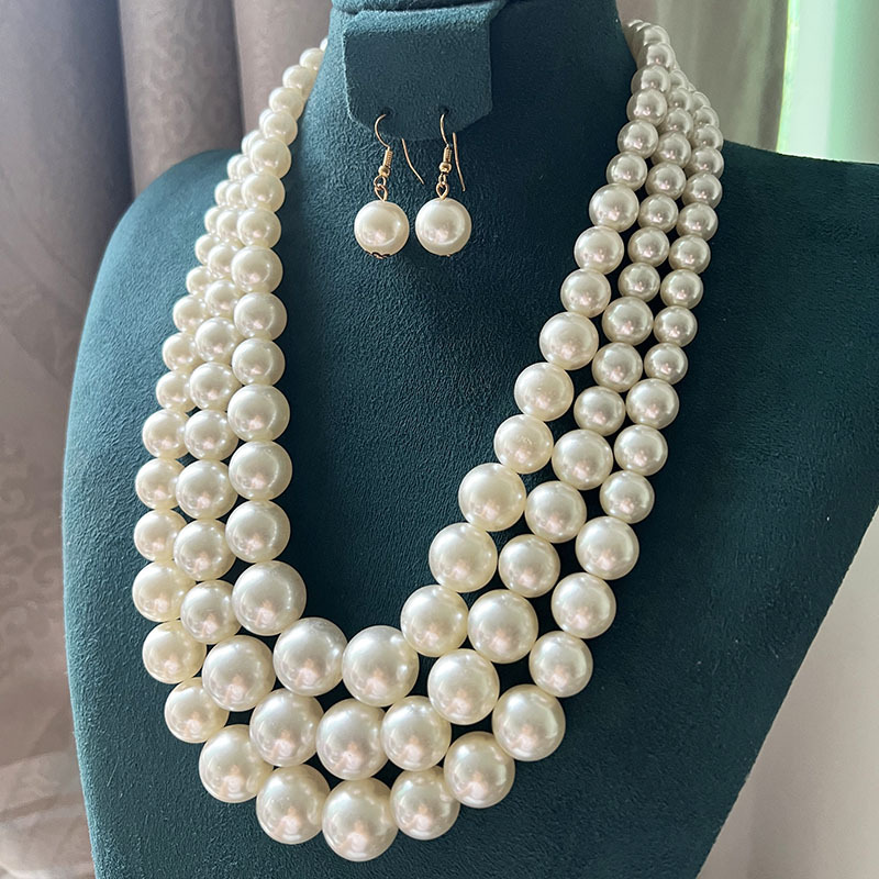 150g Weight Earrings, Necklace Classification 1 Set Quantity Banquet, Cocktail Party Occasion Imitation Pearl Material Pearl Pattern Women's Gender Round Design Glam, Exaggerated Style Glam Exaggerated Pearl Imitation Pearl Round Women's Earrings Necklace 24
