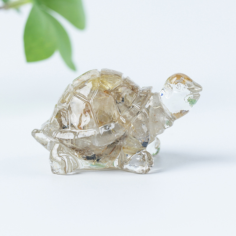 Cristal natural Animal Cristal blanco Cute Little Turtle Decoración creativa Adornos de escritorio Artesanías Decoración de coche