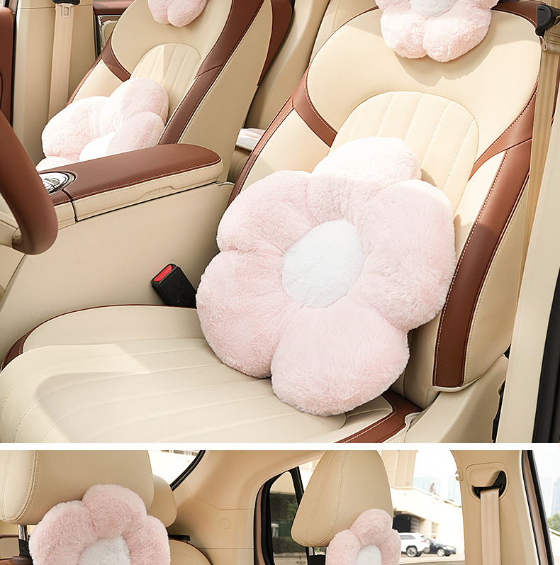 Four Seasons universal car headrest plush soft and comfortable car neck pillow pillow cute flower car lumbar support