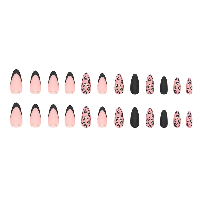 Faux ongles à motif léopard solide, doux et frais, Texture mate, rayures en feuille d'or, mode Instagram_voghion.com