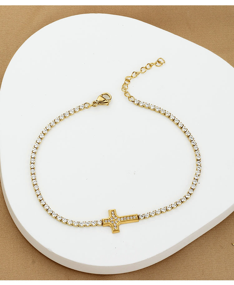 Titanium Steel Gold Plated Elegant Simple Style Plating Cross Artificial Diamond Bracelets display picture 1