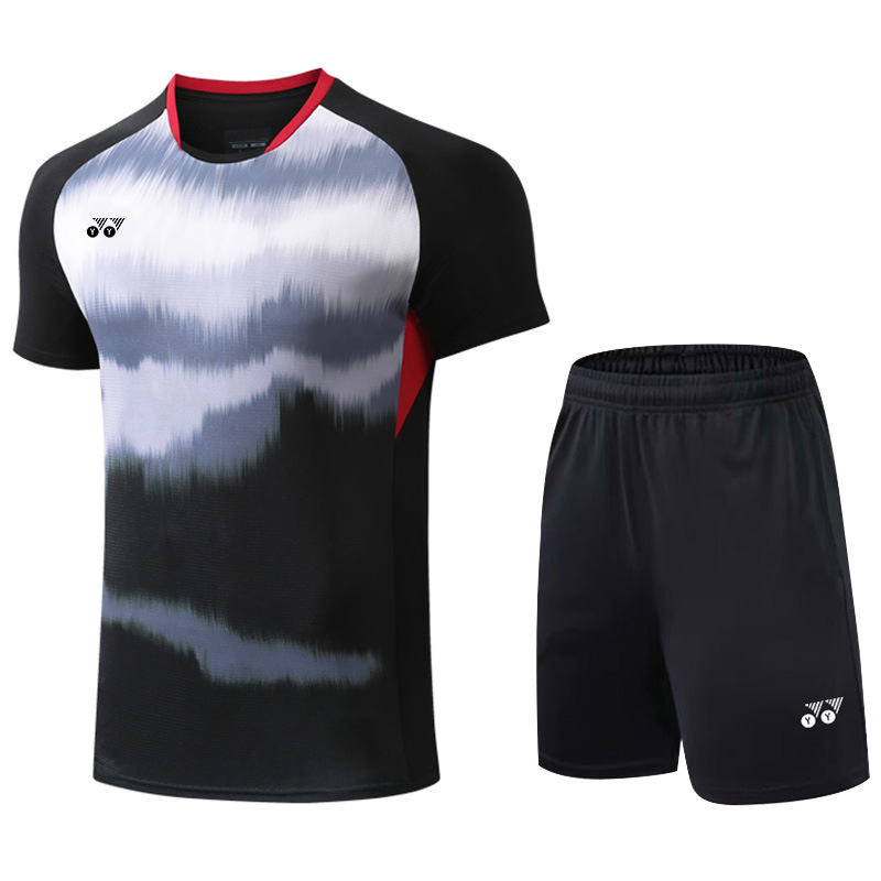 YY Badminton Suit Short-sleeved Quick-drying Suit Men's and Women's T-shirt suit Breathable Running Sportswear Tennis Competition Training Suit