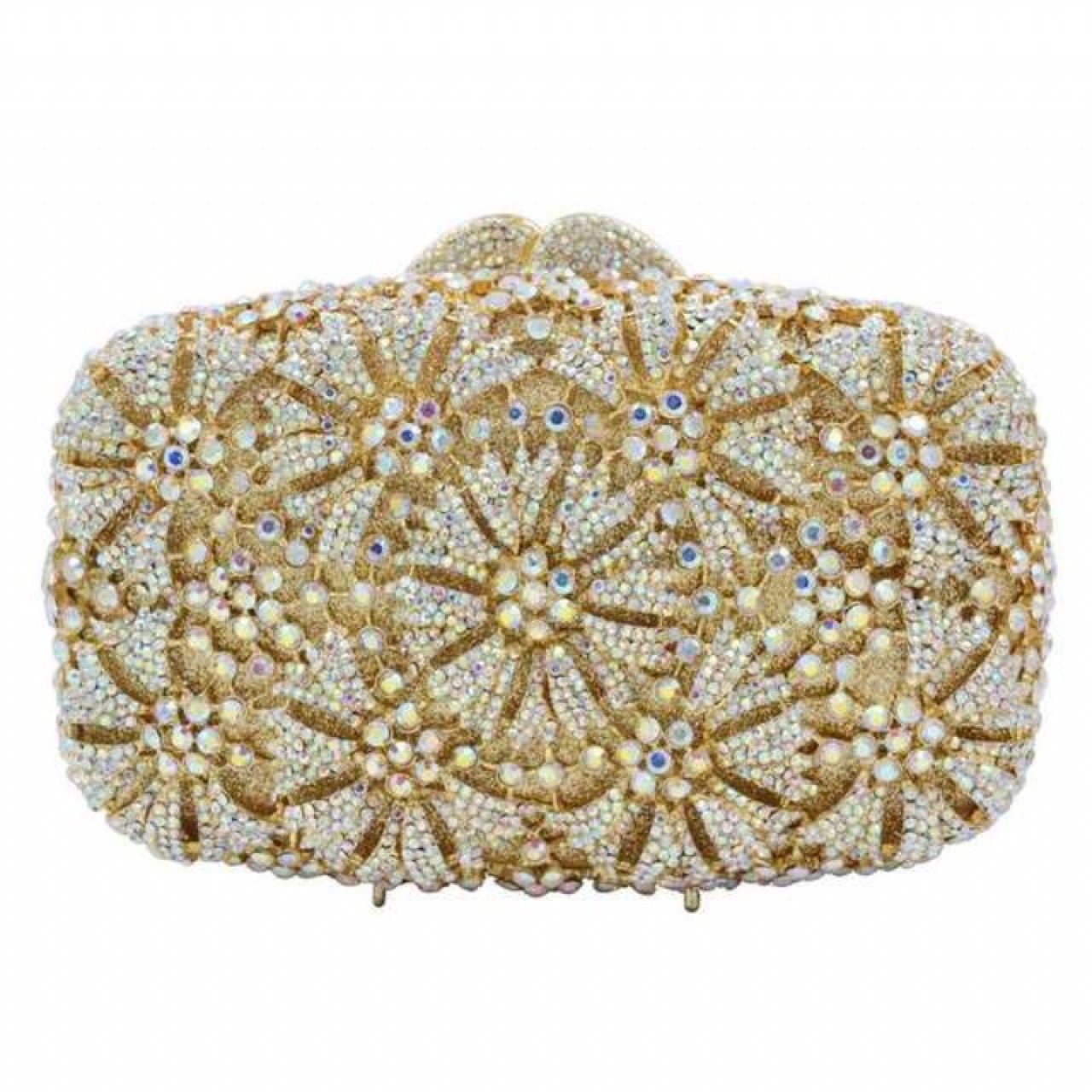 Túi clutch nữ đính kim cương hoa văn bồ công anh chạm rỗng dự tiệc — Vàng kim AB chi tiết 7