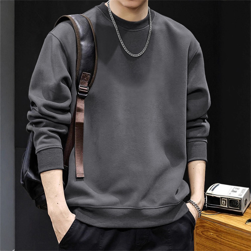 Jianmu 440g Thickened Fleece Crew Neck Heavyweight Sweatshirt for Men, Autumn and Winter American Style Trendy Brand Loose Plus-Size Long-Sleeve T-Shirt