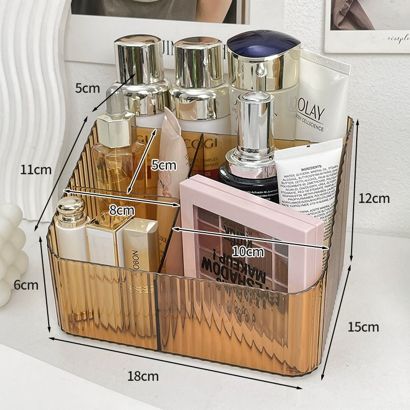 Cosmetic storage box, tabletop organizer, transparent multi-compartment, compact 4-cell options