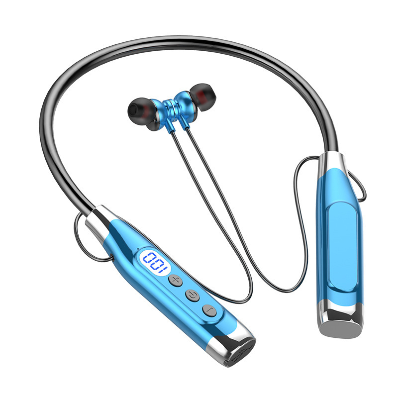 新型の無線のbluetoothのイヤホンは首の式のデジタル表示の重低音のゲームのk歌の運動のイヤホンを掛けて耳の式の大きい電池に入ります。|undefined