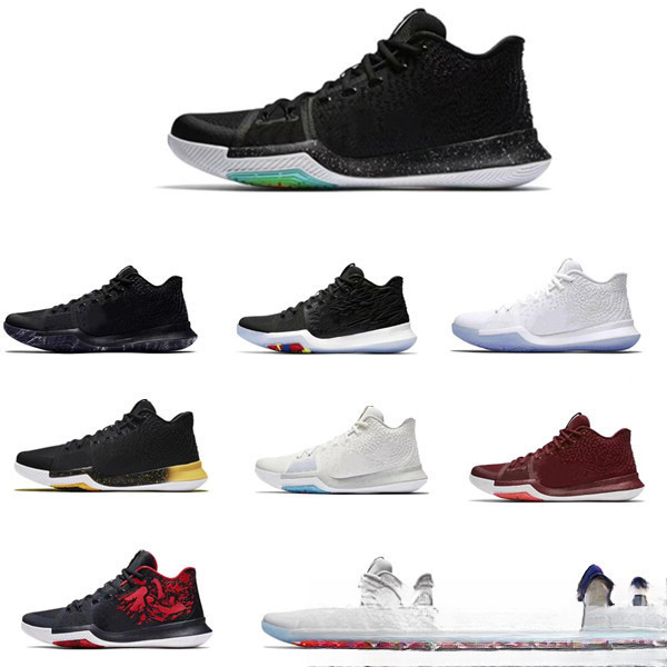 Kyrie Irving 3 basketball shoes, unisex, featuring the "Drew" design, durable, breathable, and suitable for actual gameplay; available in silver, platinum, black, and white