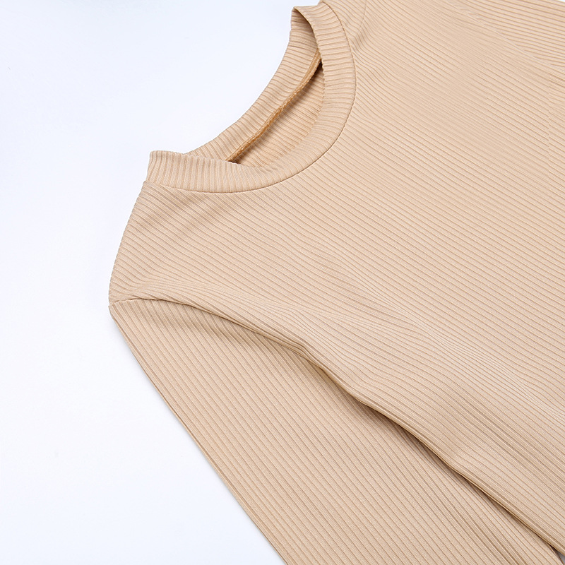 Casual Solid Color Round Neck Long Sleeve Regular Sleeve Patchwork Backless T-shirt