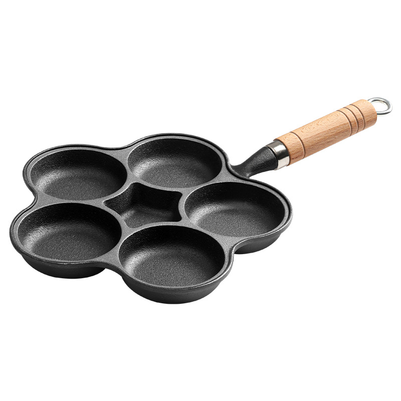 Nueva olla de desayuno olla de hamburguesa de huevo sartén de cuatro orificios sartén antiadherente sartén de hierro fundido olla de cocina casera al por mayor