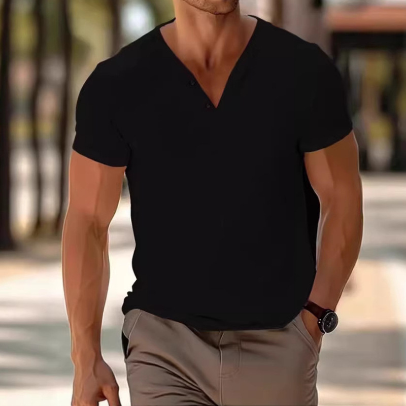 European and American Style Short-Sleeve Men's T-Shirt, Regular Shoulder V-Neck, Summer Casual Sports Lightweight Slim-Fit Pullover Top, Cross-Border Foreign Trade Men's Clothing European and American Style Short-Sleeve Men's T-Shirt, Regular Shoulder V-Neck, Summer Casual Sports Lightweight Slim-Fit Pullover Top, Cross-Border Foreign Trade Men's Clothing