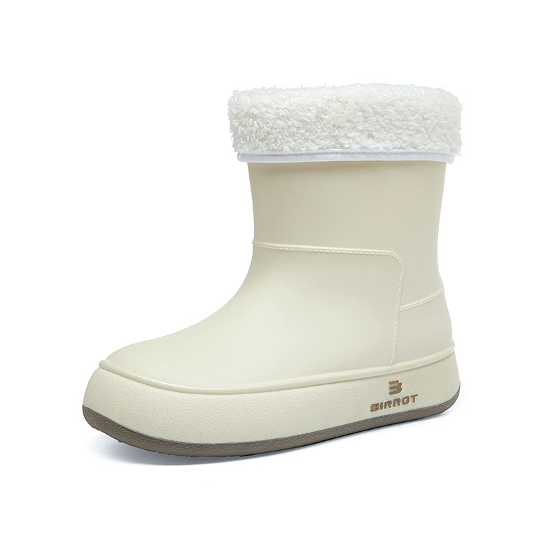 Nuevos zapatos de lluvia de terciopelo para mujeres de color sólido de moda coreana impermeable, antideslizante, fondo suave, estudiantes de manga corta, botas de lluvia cálidas