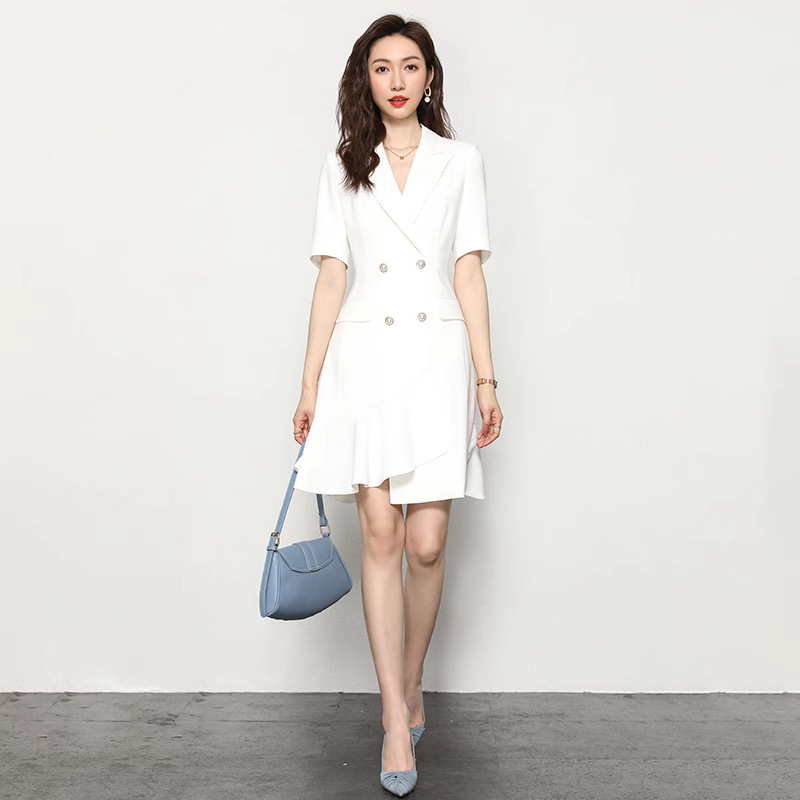 Spring and Autumn French-Style Professional Women's Clothing, Niche Design White Dress, Workwear for Commuting, 24H Delivery, Tummy-Concealing