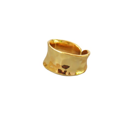 European and American Style Unique Retro Embossed Irregular Brass Plated with Real Gold Adjustable Opening Ring for Index Finger, Women's Ring