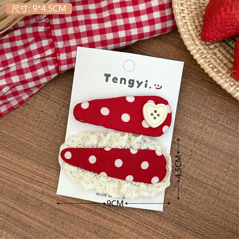 红色系格纹圆点蕾丝花边掰掰夹少女时尚百搭碎发夹甜美刘海夹发饰|undefined