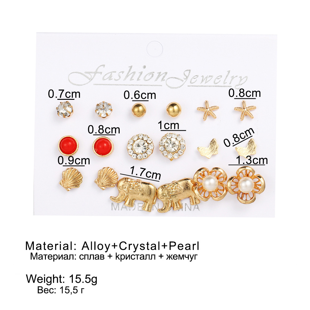 1 Set Sweet Simple Style Starfish Heart Shape Flower Plating Inlay Alloy Pearl Zircon Ear Studs display picture 3