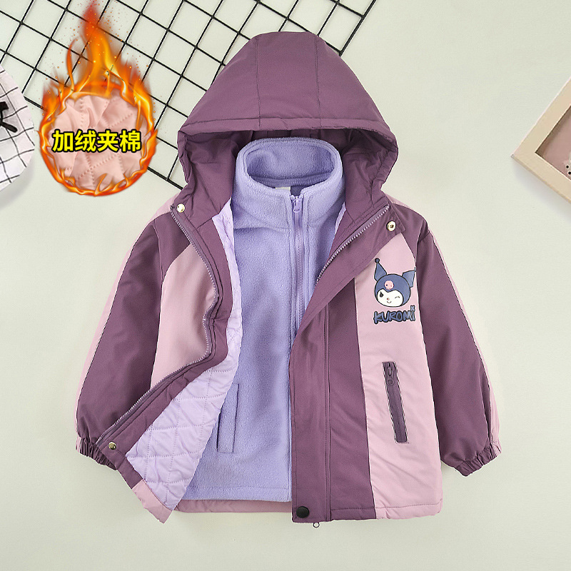Chaquetas de primavera y otoño para niñas Chaquetas a juego de colores para niños de dos piezas para niñas más algodón más terciopelo otoño e invierno marea 2025 nuevo