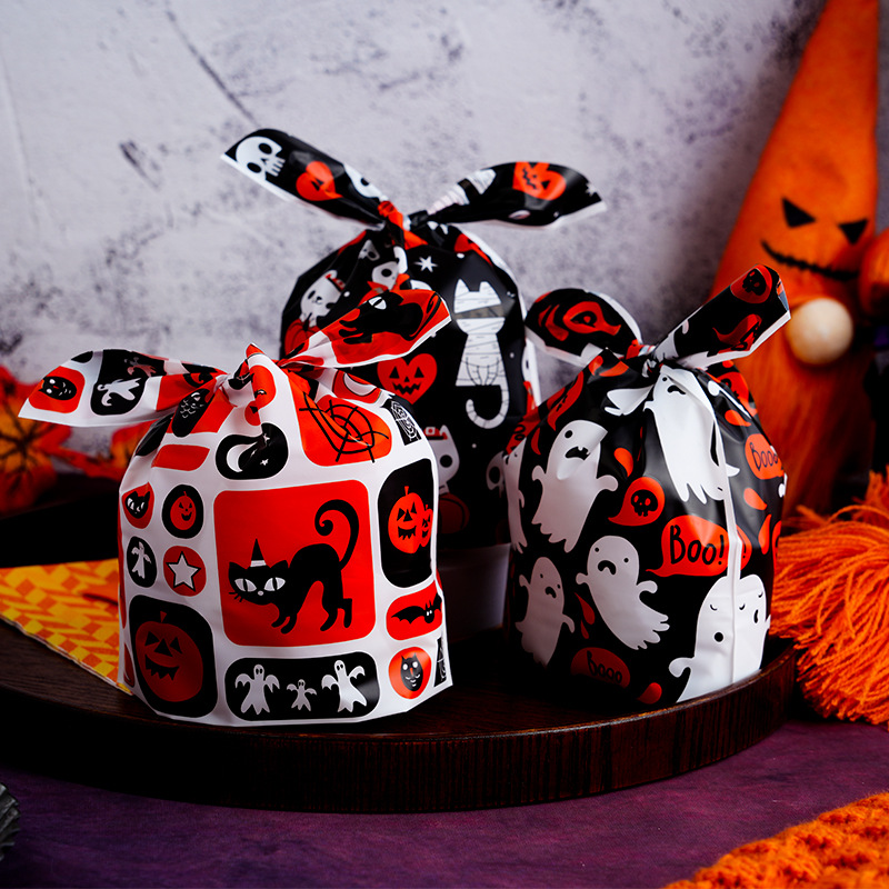 跨境货源新款万圣节搞怪三合一糖果包装袋子兔耳朵绑口塑料袋包装