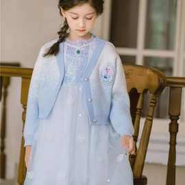 女童爱莎公主裙冰雪奇缘连衣裙毛衣套装两件套秋季纱裙