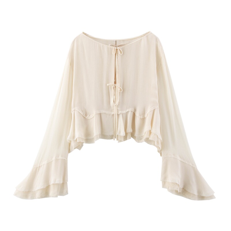 TAOP & ZA Summer New Women's Elegant Fashion Casual Horn Sleeve Ruffled Shirt 2290004