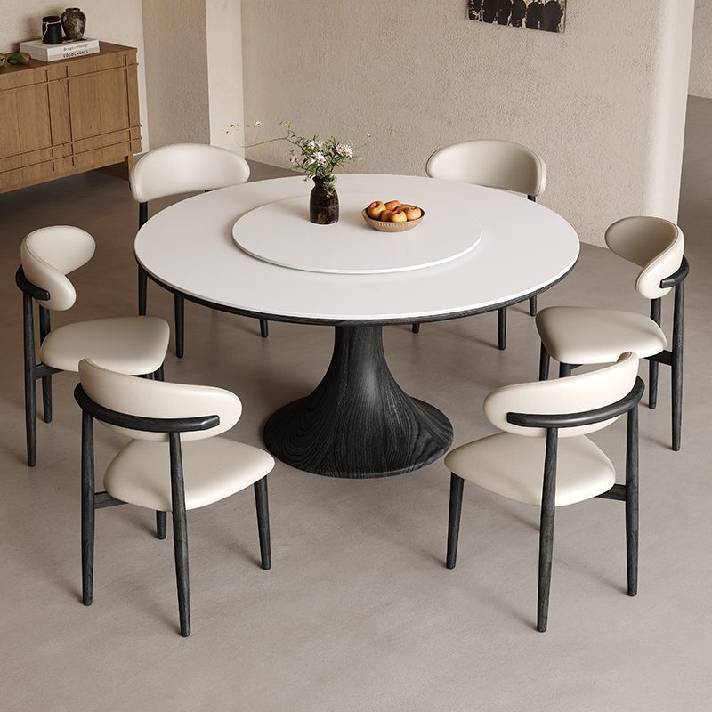 High-End Solid Wood Dining Table and Chair Set for Home Use in Small Apartments, Round Dining Table with a Rotating Tray