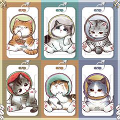 Sick kitten student school card slide card holder water and meal card bus subway card work card ID protective cover lanyard