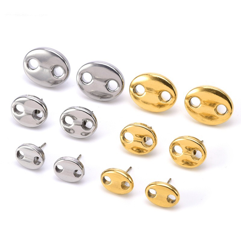 5g Weight 0.03µm Gold Plating Thickness 18K Real Gold Plated 304 Stainless Steel PVD Coated Stone-Free Oval Waterproof Non Tarnish Simple Style Ear Studs For Women'S
