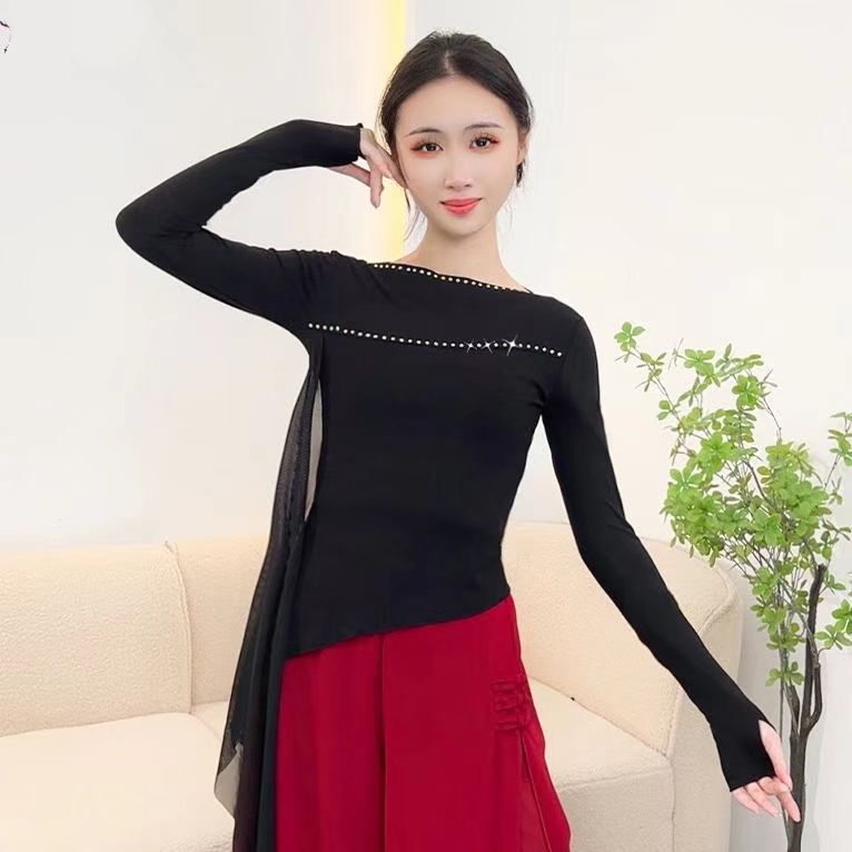 Women's Autumn New Style Classical Dance Dress Long-sleeved Floating Veil Slim-fit Slimming Modern Dance Practice Dress Body-shaped Women's Top