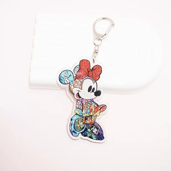 Cross-Border New 2D Cartoon Mickey and Minnie Acrylic Keychain Cute Couple Mickey Mouse and Stitch Keychain