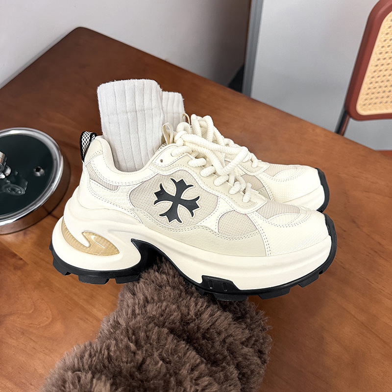 Zapatillas Deportivas Casuales con Plataforma de 7.5cm~ para Mujer, Estilo Otoñal, Diseño Cruzado, Suela Gruesa, Estilo Dad Shoes, para Correr.