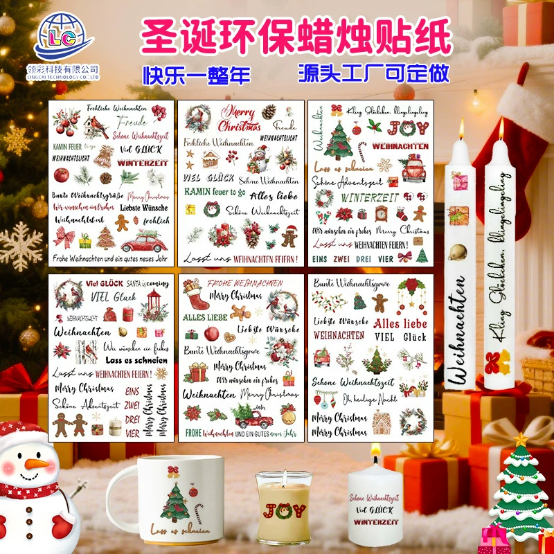 Популярные рождественские носки с снеговиком и оленем, наклейки для свечей и воды, тематическое украшение для DIY свечей и воды