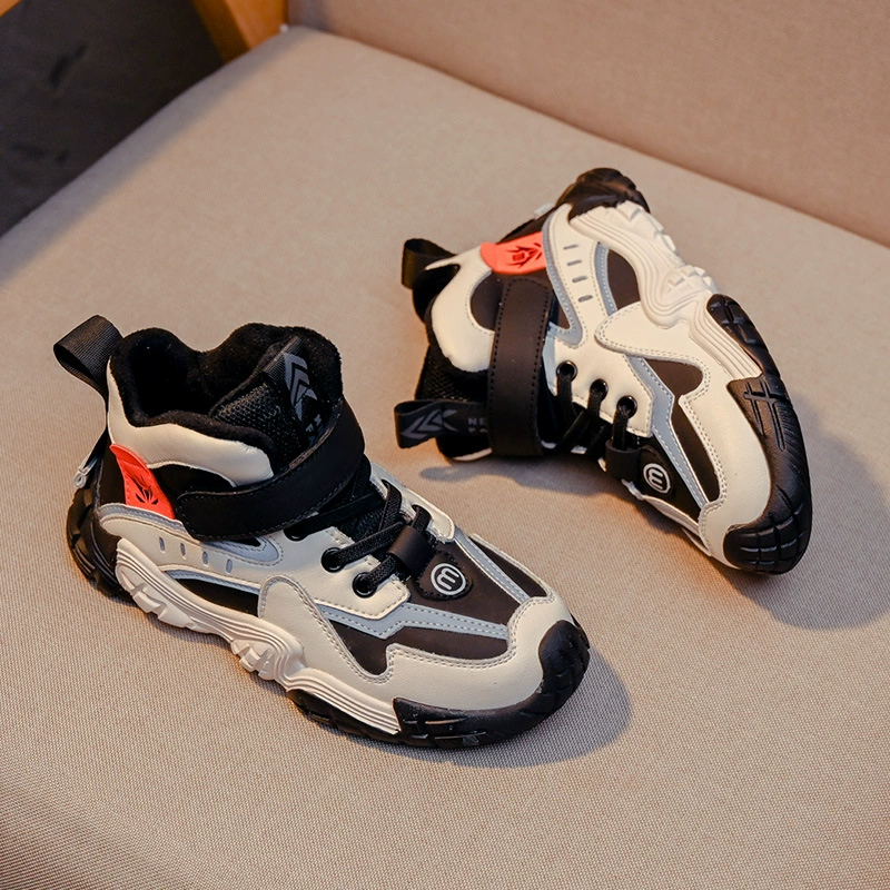 Оптовая продажа: Новые детские кожаные спортивные кроссовки на флисовой подкладке для мальчиков, осень-зима 2025, универсальные кроссовки для бега в стиле «папины кроссовки» для маленьких мальчиков