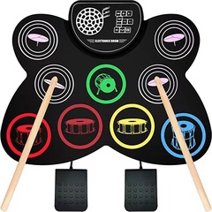 Children's Christmas Gift Colorful Electronic Drum with Speaker Built-in Lithium Electric Instrument Silicone Hand-rolled Drum Set Wholesale