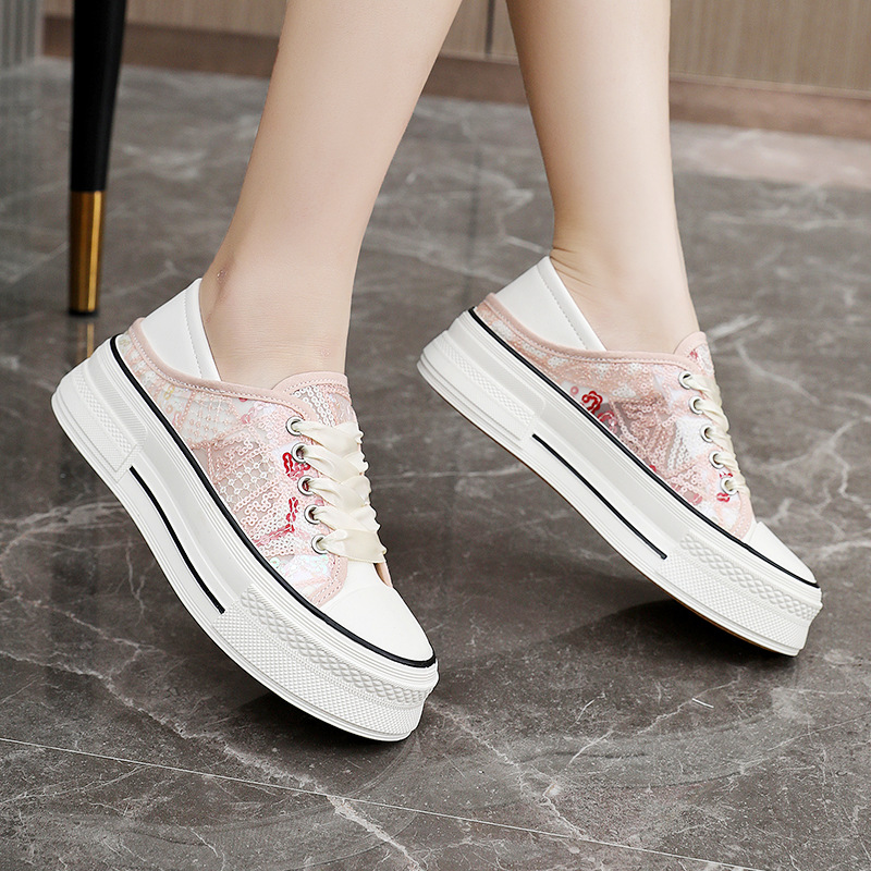 Xq911 Nuove scarpe in tela per donna con paillettes Nuove scarpe da ginnastica estive con rialzo Versatile con suola spessa_voghion.com