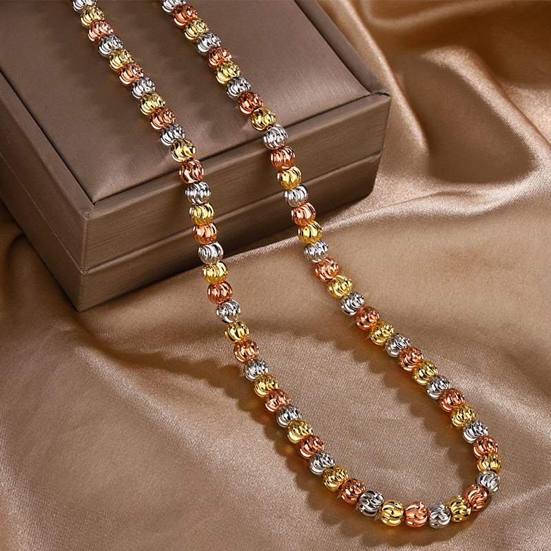 2024 nuevo estilo Zhuang Shengsheng joyería temperamento retro al por mayor retro galvanoplastia color cadena de cuentas de oro traje mujer 5mm