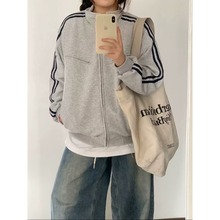 美式复古中性风棒球服卫衣外套女春秋季宽松慵懒风立领夹克上衣女