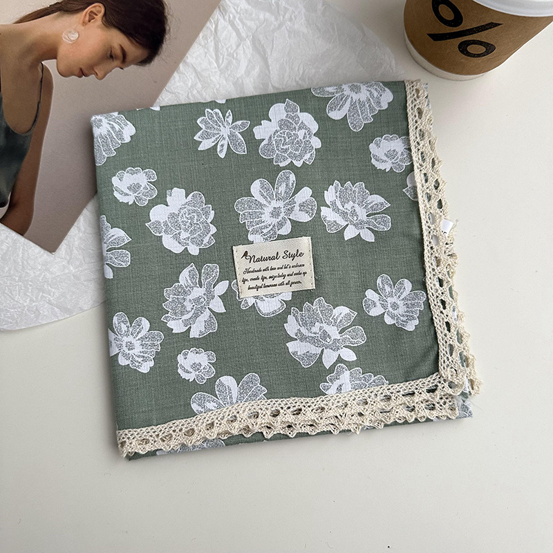 Bufanda cuadrada de encaje de moda de algodón y lino 60*60cm Bufanda de seda de flores de todo fósforo de ocio y arte Decoración fotográfica de vacaciones Accesorios para el cabello