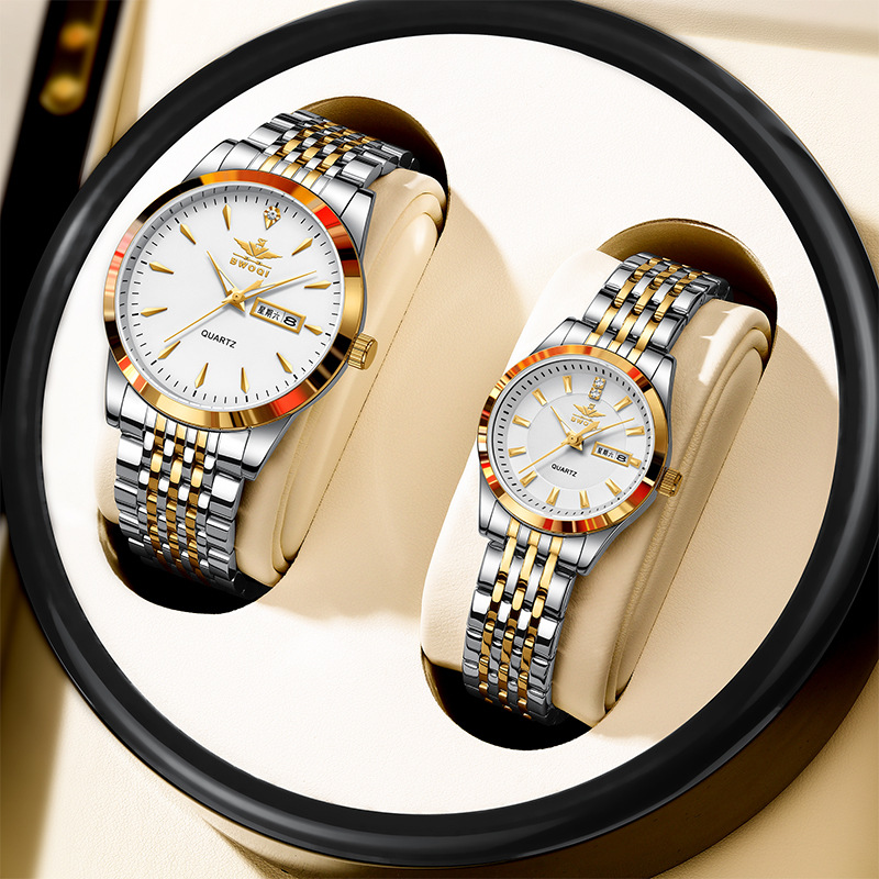 New couple watch waterproof double calendar Korean version of quartz watch men's and women's watch trembles fast hand AliExpress a generation of hair