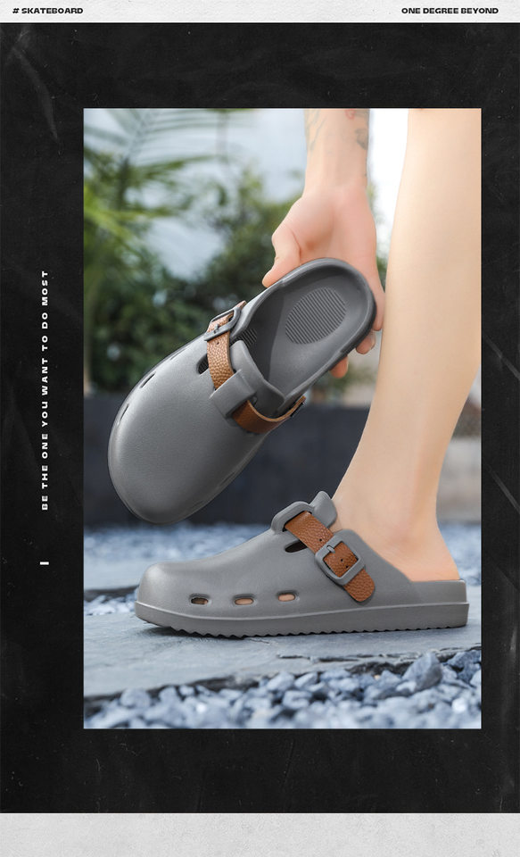 Dép sandal nam nửa gót đế dày chống trượt kiểu lười đi biển — kaki, xám, đen chi tiết 16