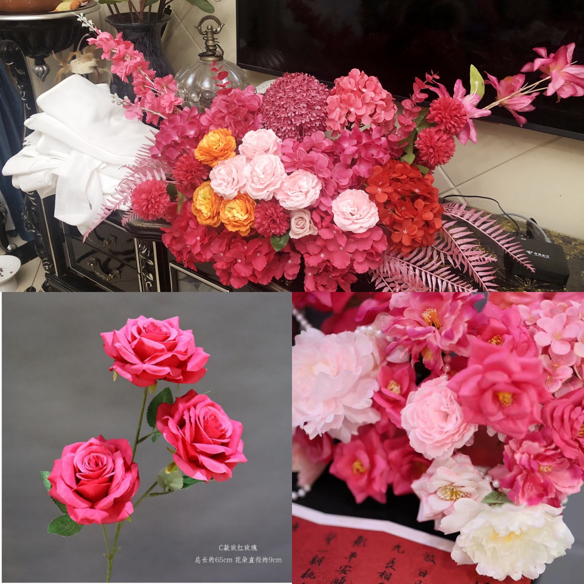 Boda Rosa rojo arreglo de flores artificiales abrazo cubo material flor cama cabeza flor fila flor boda flor de seda falsa ventana