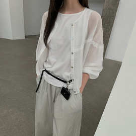TG 薄款宽松圆领单排扣外套女2025秋季新款简约纯色百搭开衫25646