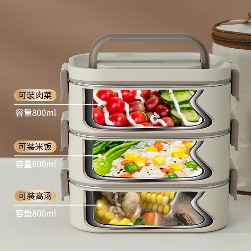 caja de almuerzo de acero inoxidable aislante portátil multicapa especial para estudiantes de oficina calentamiento de microondas