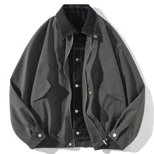 男士假两件翻领夹克2024春秋季新款牛仔拼接外套潮牌少年薄款上衣