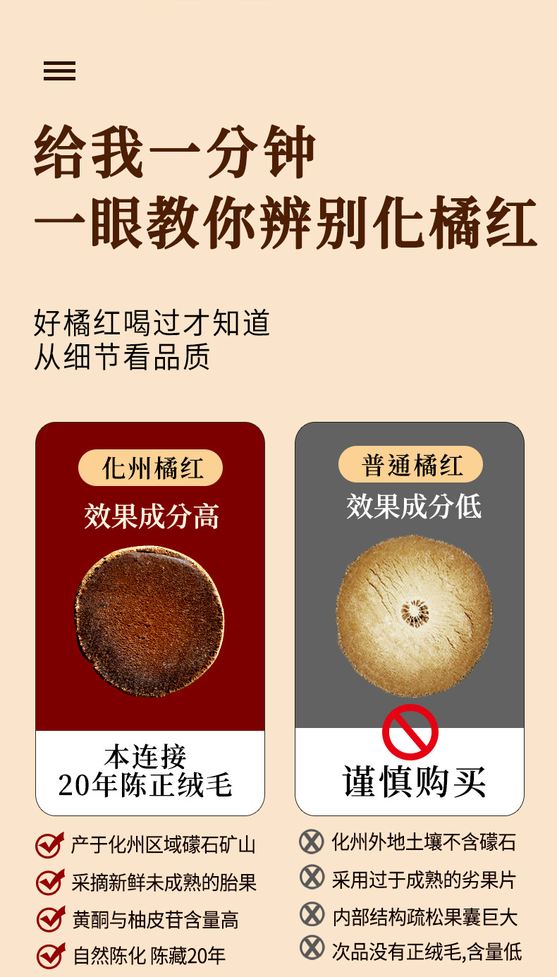 Aged Huazhou Tangerine Peel Slices 125g Huazhou Ju Hong Traditional Herbal Tea quality and texture