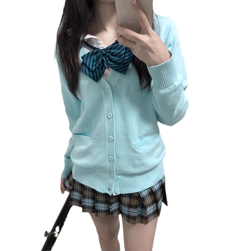 THORNY RABBIT 오리지널 JK 기본 솔리드 컬러 카디건 스웨터 일본식 유니폼 긴팔 루즈 다용도 스웨터 재킷