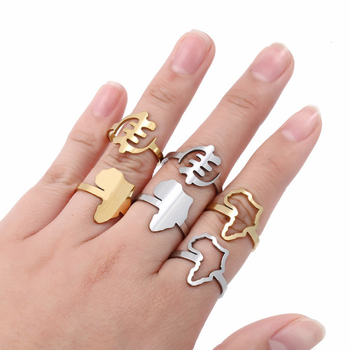 Stylish New Titanium Steel Polished Gold African Map Shaped Ring Birthday Gift Party Women's Open Ring