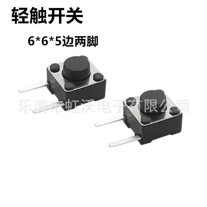 供应轻触开关6*6*5边两脚耐温不锈钢弹片侧插2脚铜插脚