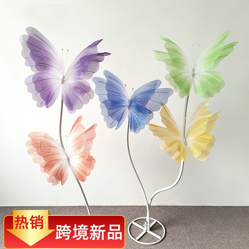 Giant Big Butterfly Gauze Flower Window Decoration Flower Handicraft Colorfulful Silk Butterfly Wedding Artificial Flower Scene Layout