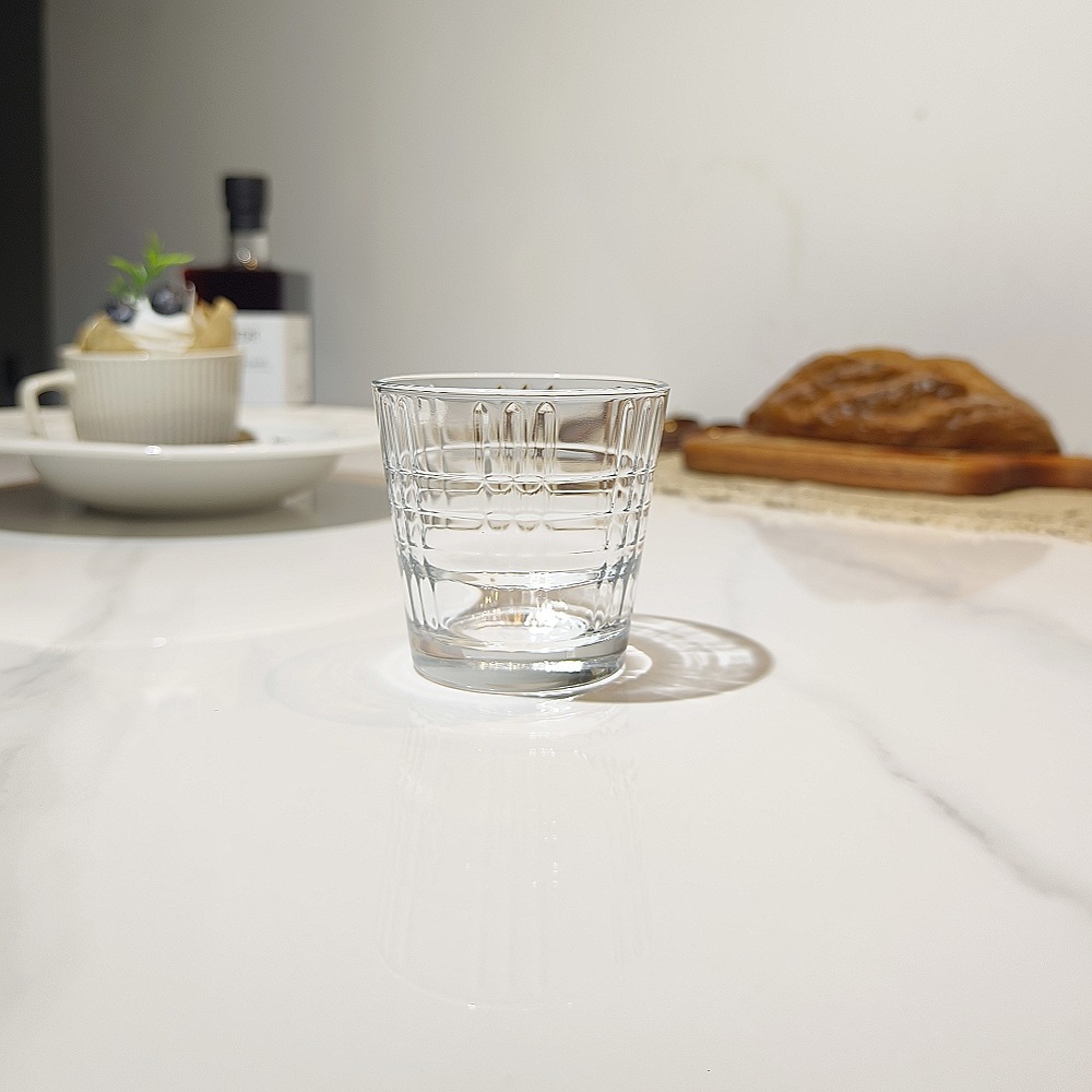 Tazas de vidrio Gono Tazas clásicas de vidrio templado Tazas de agua apiladas Tazas de bebida Tazas de vidrio templado